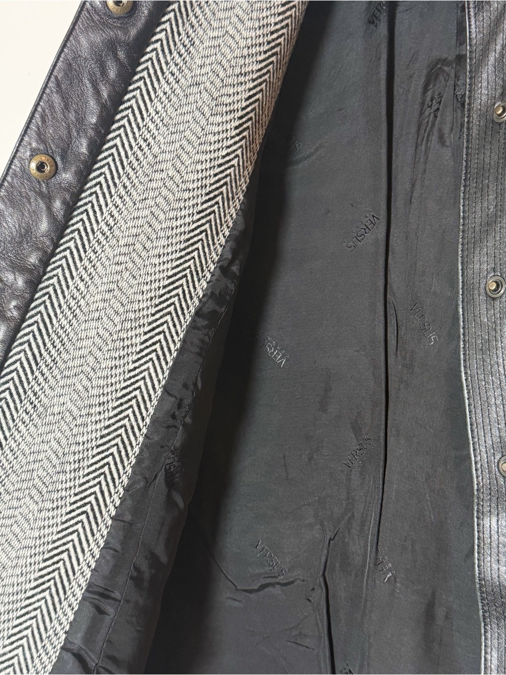Versus Versace Archival Bondage Leather Trim Herringbone Jacket - vintage 2000s - Picture 5 of 10